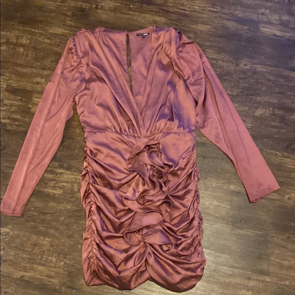 Fashion Nova Pink Ruched Long Sleeve Bodycon Dress